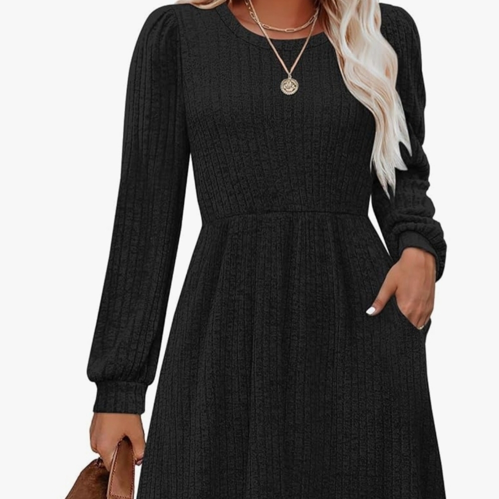 Chic Black Long Sleeve Knit Dress